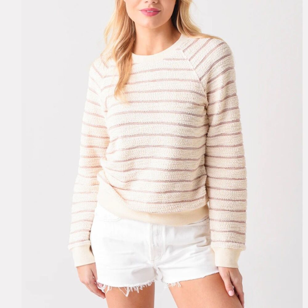 Faherty Cream and Pink Striped Sweatshirt